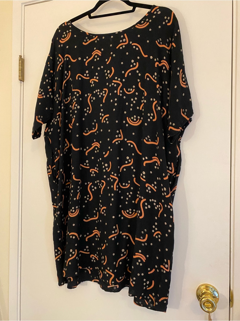 Cost Plus World Market Black Nightgown with Orange Abstract Print